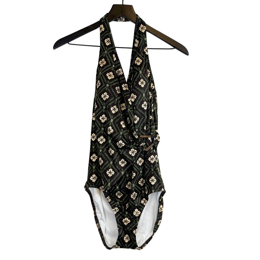 Lands’ End One Piece Womens Floral Hibiscus Brown Green Swim Suit - 16W Plus